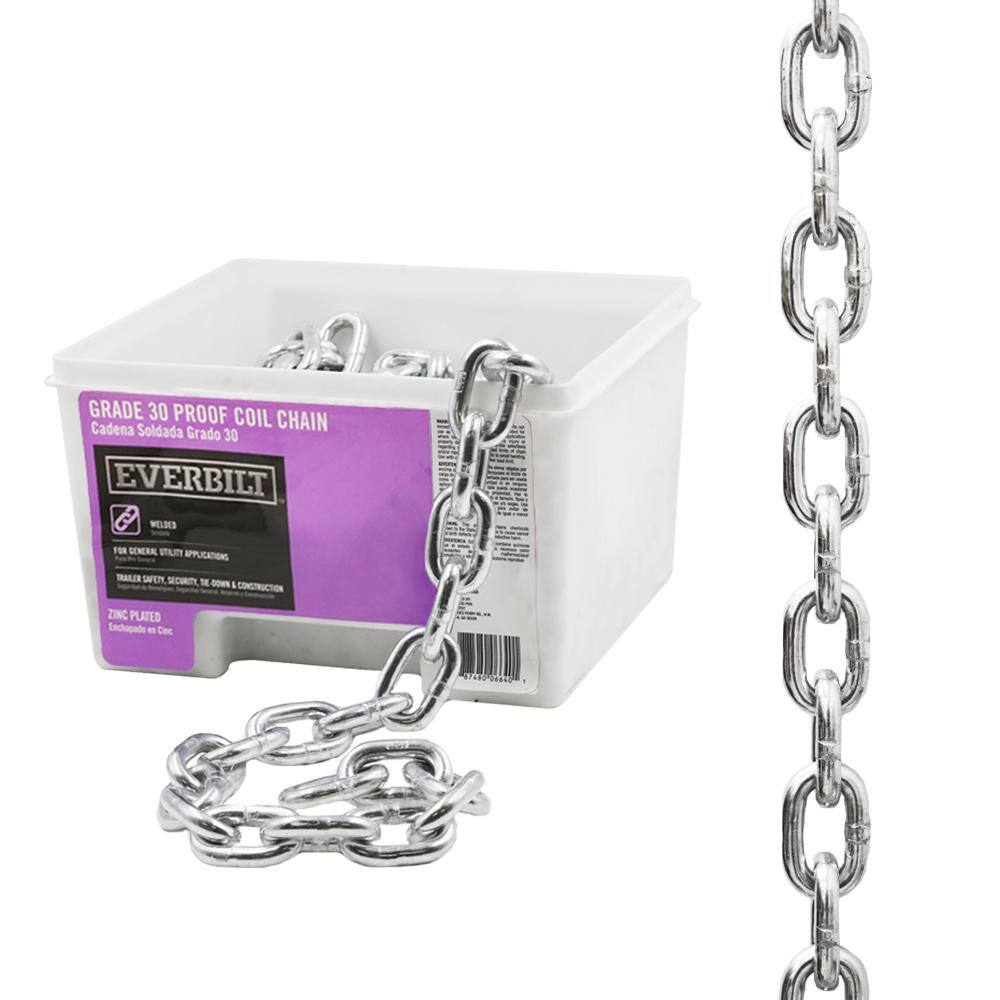 Everbilt - 3/8 in. x 30 ft. Grade 43 Zinc Steel Plated Steel High Test Chain