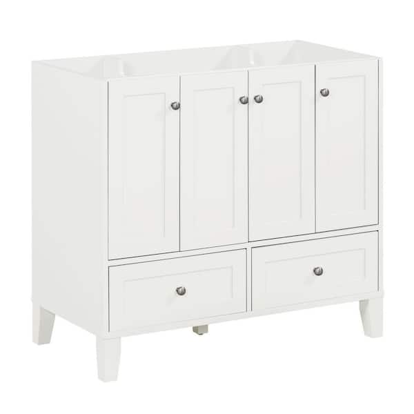 35.51 in. Bath Vanity Cabinet without Top Solid Wood Frame Storage Cabinet in White with Doors and Drawer