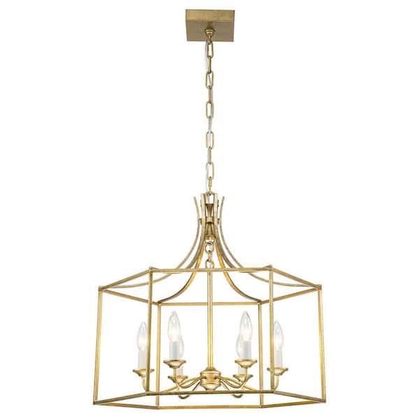 MENCOLULU 22.24 in. 6-Light Vintage Gold Geometric Cage Chandelier