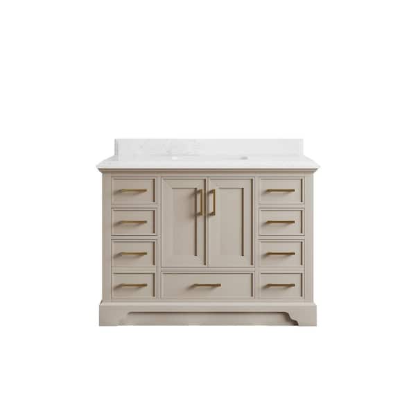 Willow Collections Charlotte 48 in. Single Sink Freestanding Fine Grain Bath Vanity with Empira White Qt. Top Unassembled