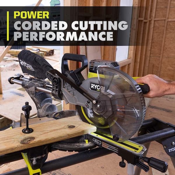 RYOBI ONE HP 18V Brushless Cordless 10 Sliding Compound Miter Saw Kit With  Ah HIGH PERFORMANCE Battery And Charger PBLMS01K The Home Depot 