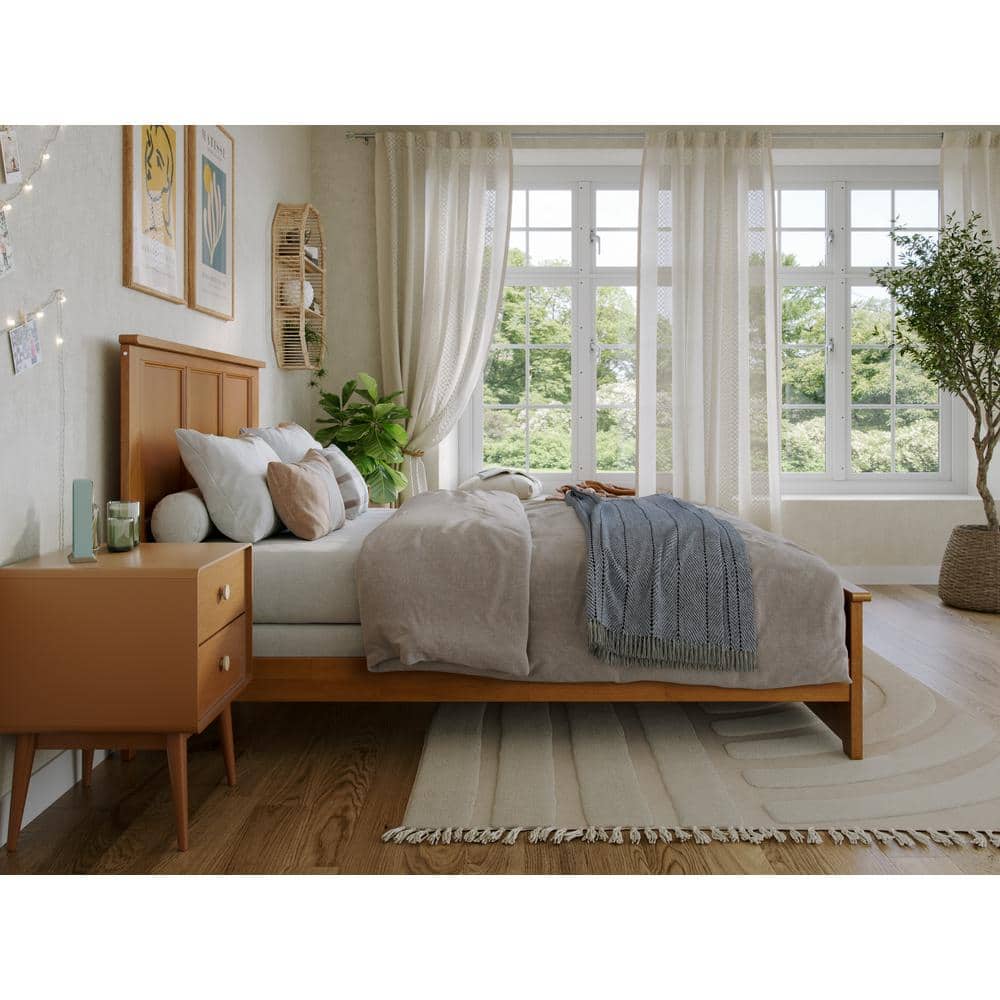 Madison Light Toffee Full Wood Frame Bed with Headboard and Drawer