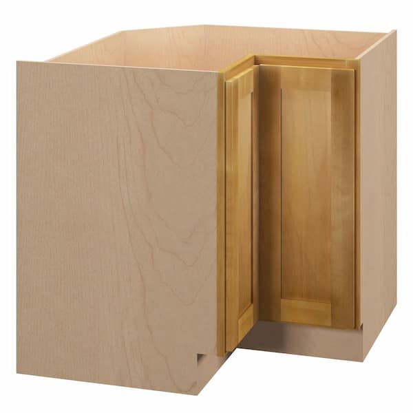 Aberdeen Recessed 36 in. W x 34.5 in. H x 24 in. D Assembled Plywood Corner Lazy Susan Base-Left in Caramel