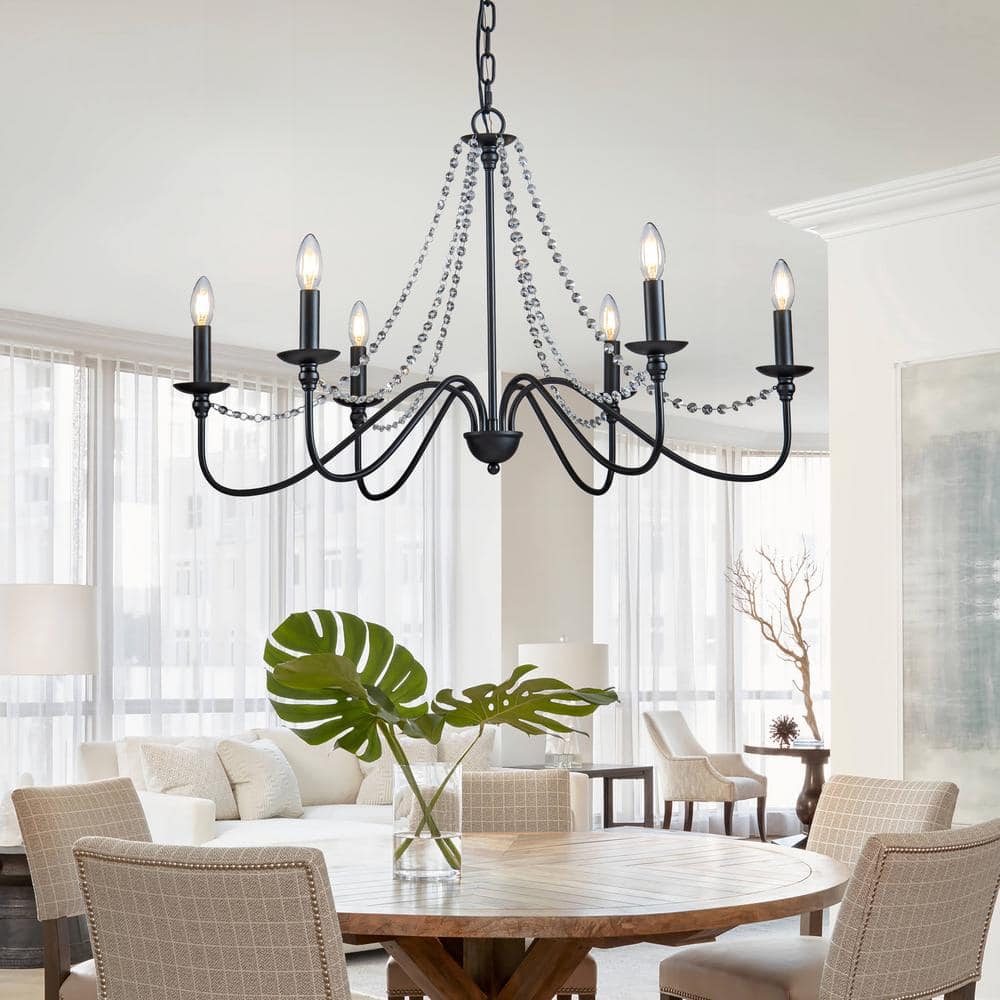 6-Lights Black Candlestick French Farmhouse Chandelier for Dining Room