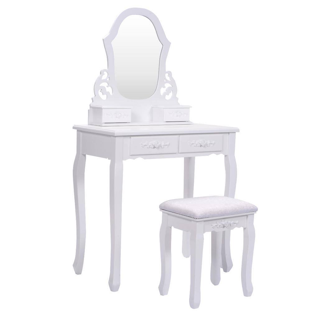 Costway 2-Piece White Vanity Jewelry Wooden Makeup Dressing Table Set ...