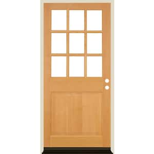 36 in. x 80 in. 9-Lite with Beveled Glass Left Hand Clear Stain Douglas Fir Prehung Front Door