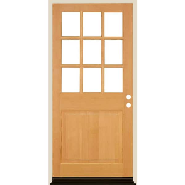 Krosswood Doors 50 in. x 80 in. Farmhouse 9-Lite Clear Glass Right-Hand Clear Stain Hemlock Wood Prehung Front Door w/ RSL