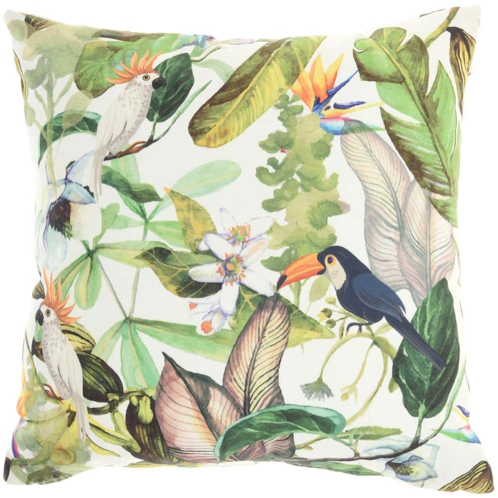 Multicolor Embroidered Square Jungle Outdoor Throw Pillow