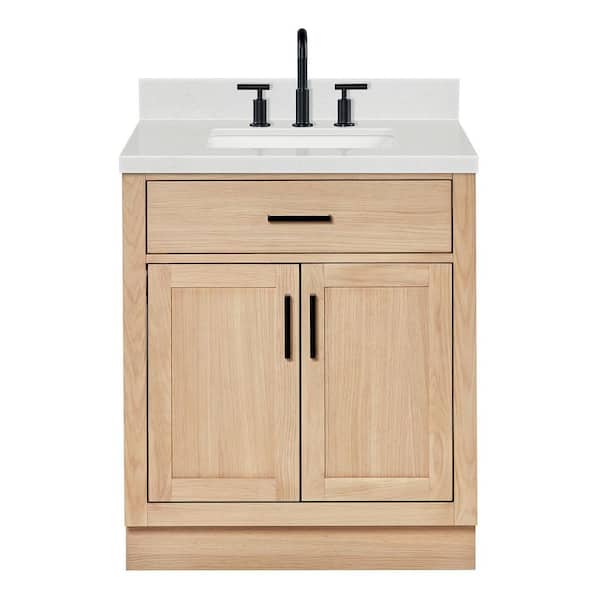 Hepburn 30 in. Single Sink Freestanding Bathroom Vanity in Oak with Carrara White Quartz Top