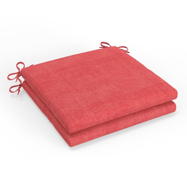 Pillow Perfect Solid Twill 20 in W x 3 in H Square Outdoor Chair Pad Cushion with Ties 2-Count in Orange Splash Coral