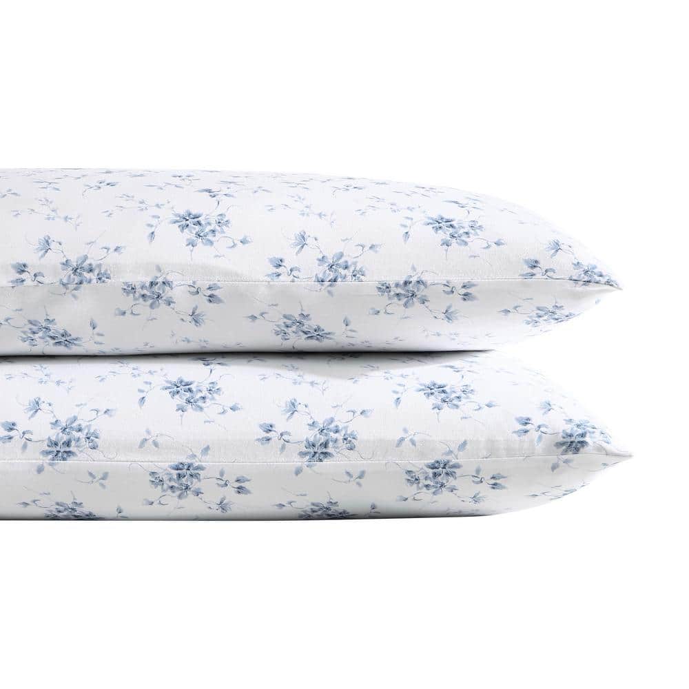 Garden Muse Blue Floral Cotton Sateen Standard Pillowcase Set