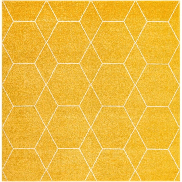 Trellis Frieze Geometric Yellow 7 ft. x 7 ft. Area Rug