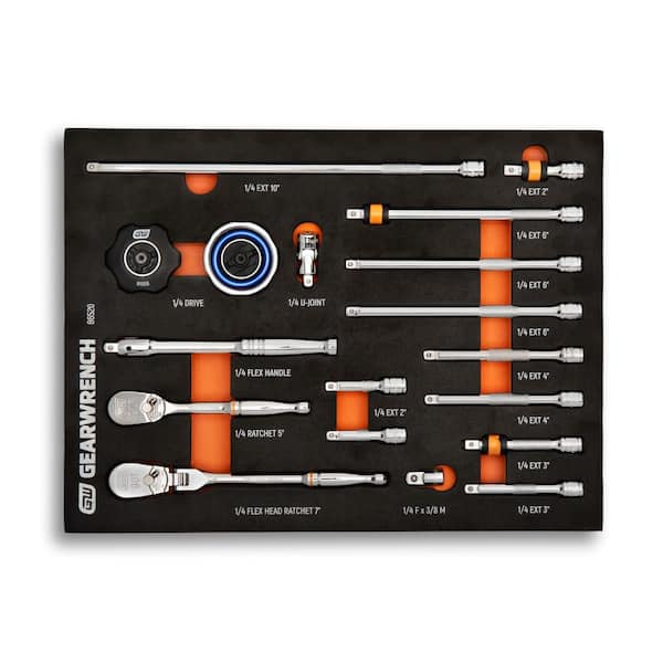GEARWRENCH 1/4 in. 90T Ratchet and Drive Tool Set with EVA Foam Tray (18-Piece)