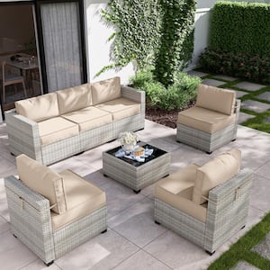 7-Piece Wicker Outdoor Sectional Set with Sand Cushion