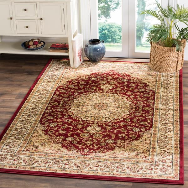 Lyndhurst Red/Ivory 8 ft. x 11 ft. Antique Medallion Border Area Rug