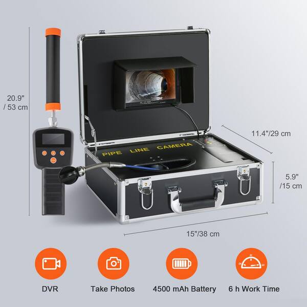 7 Inch Pipe Inspection Camera With DVR - 66ft/20m Cable, IP68 Waterproof, 1000TVL, 16GB SD Card