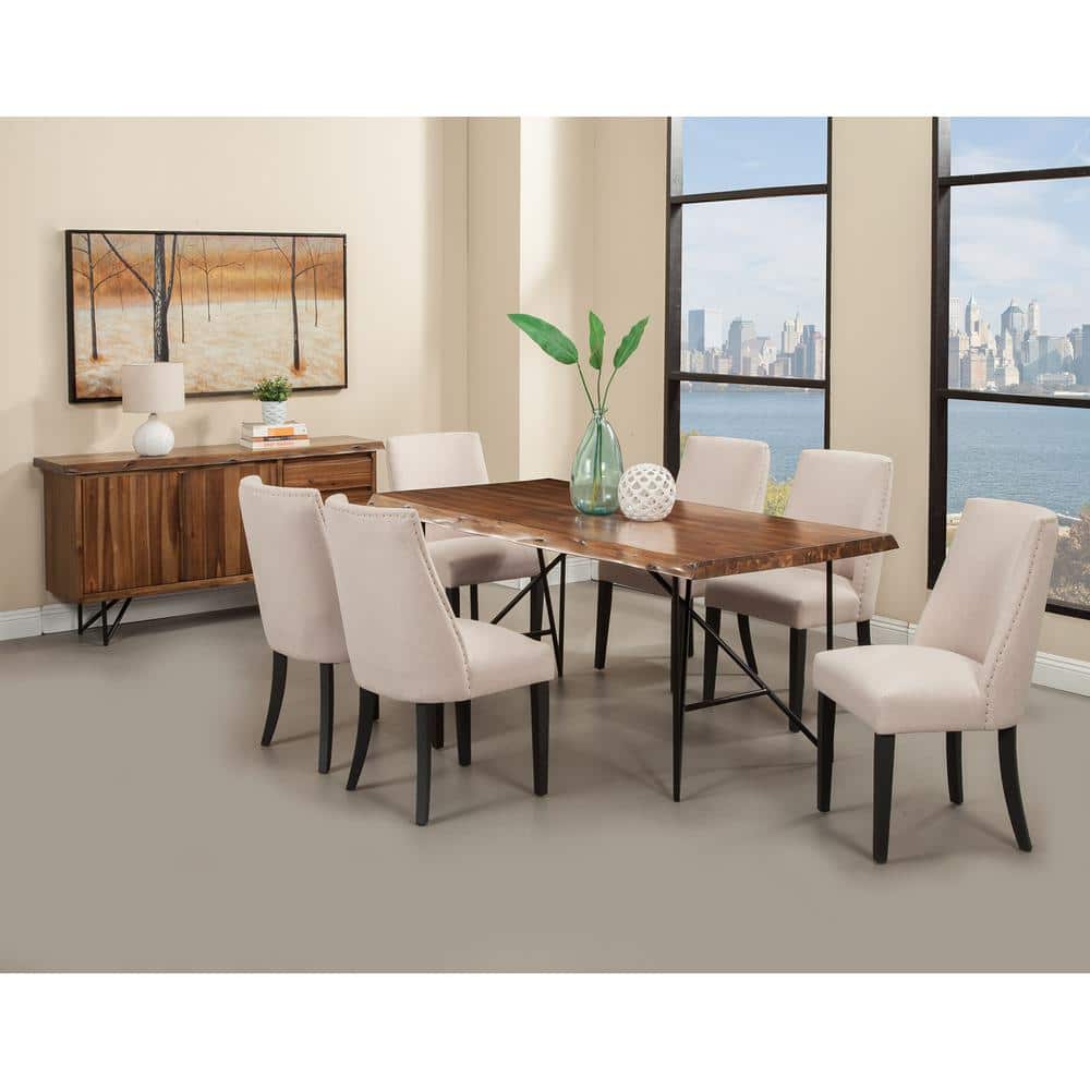 Cream Upholstered Parsons Side Chair with Black Wood Legs