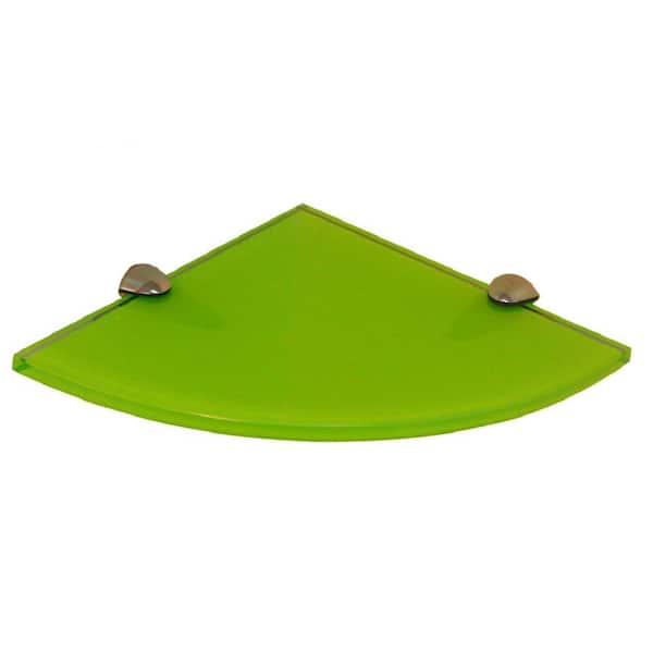 Fab Glass and Mirror 8 in. L x 0.37 in. H x 8 in. W Wall Mount Green Tempered Glass Floating Corner Shelf in Chrome Brackets