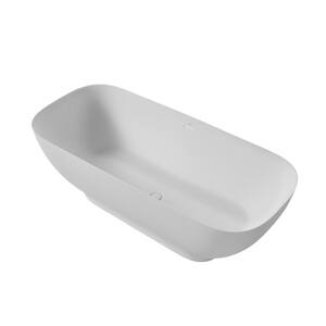 Moray 63 in. Stone Resin Flatbottom Solid Surface Freestanding Double Slipper Soaking Bathtub in White with Brass Drain