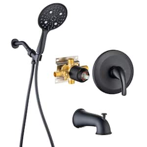 Single-Handle 6-Spray Round High Pressure Shower Faucet with Shower Head in Matte Black (Valve Included)