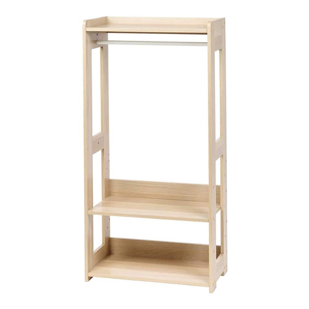 Light Brown Wood Garment Clothes Rack with Shelves 23.6 in. W x 47.2 in. H