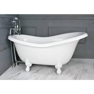 60 in. AcraStone Acrylic Slipper Clawfoot Non-Whirlpool Bathtub with Large Ball in Claw Feet in White Faucet in Chrome