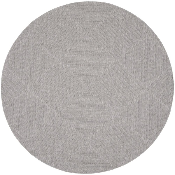 Nourison Palamos Light Gray 8 ft. x 8 ft. Round Textured Geometric Contemporary Indoor/Outdoor Patio Area Rug