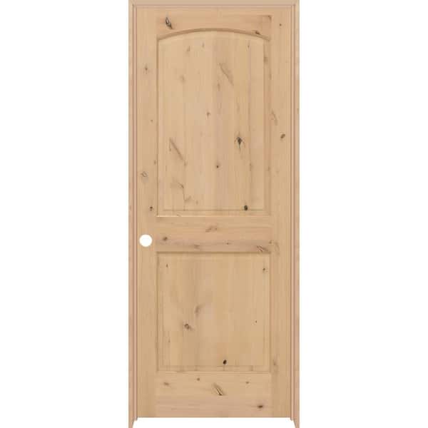 Steves & Sons 24 in. x 80 in. 2-Panel Round Top Right-Hand Unfinished Knotty Alder Single Prehung Interior Door with Nickel Hinges