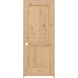 30 in. x 80 in. 2-Panel Round Top Right-Hand Unfinished Knotty Alder Prehung Interior Door with Nickel Hinges