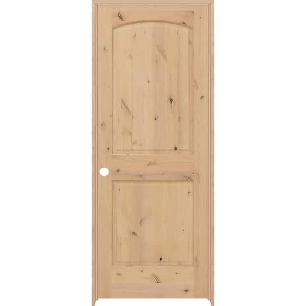 Steves & Sons 30 in. x 80 in. 2-Panel Round Top Right-Hand Unfinished Knotty Alder Prehung Interior Door with Nickel Hinges