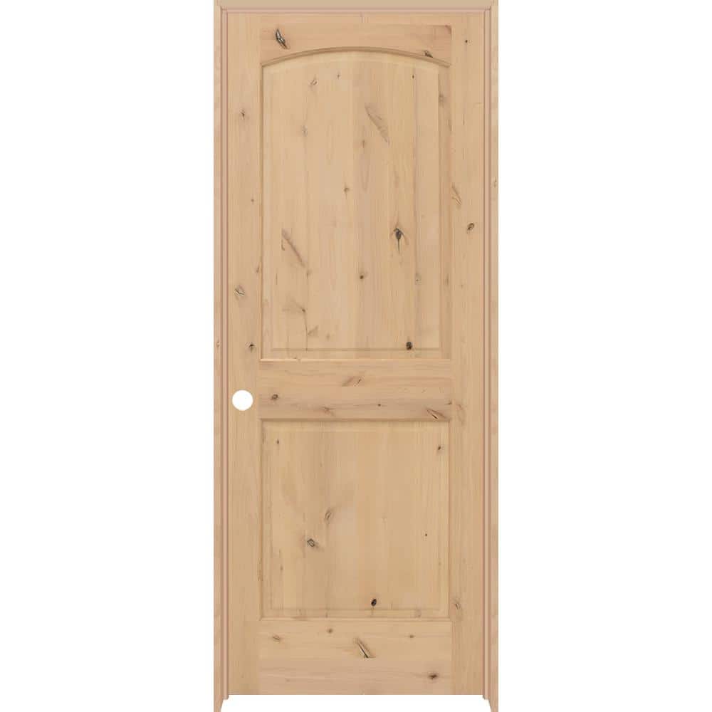 36 in. x 80 in. 2-Panel Round Top Right-Hand Unfinished Knotty Alder Single Prehung Interior Door with Bronze Hinges price history on PriceWatchPro