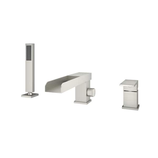 Pressure Balanced Single-Handle Deck-Mount Waterfall Roman Tub Faucet with Hand Shower in. Brushed Nickel