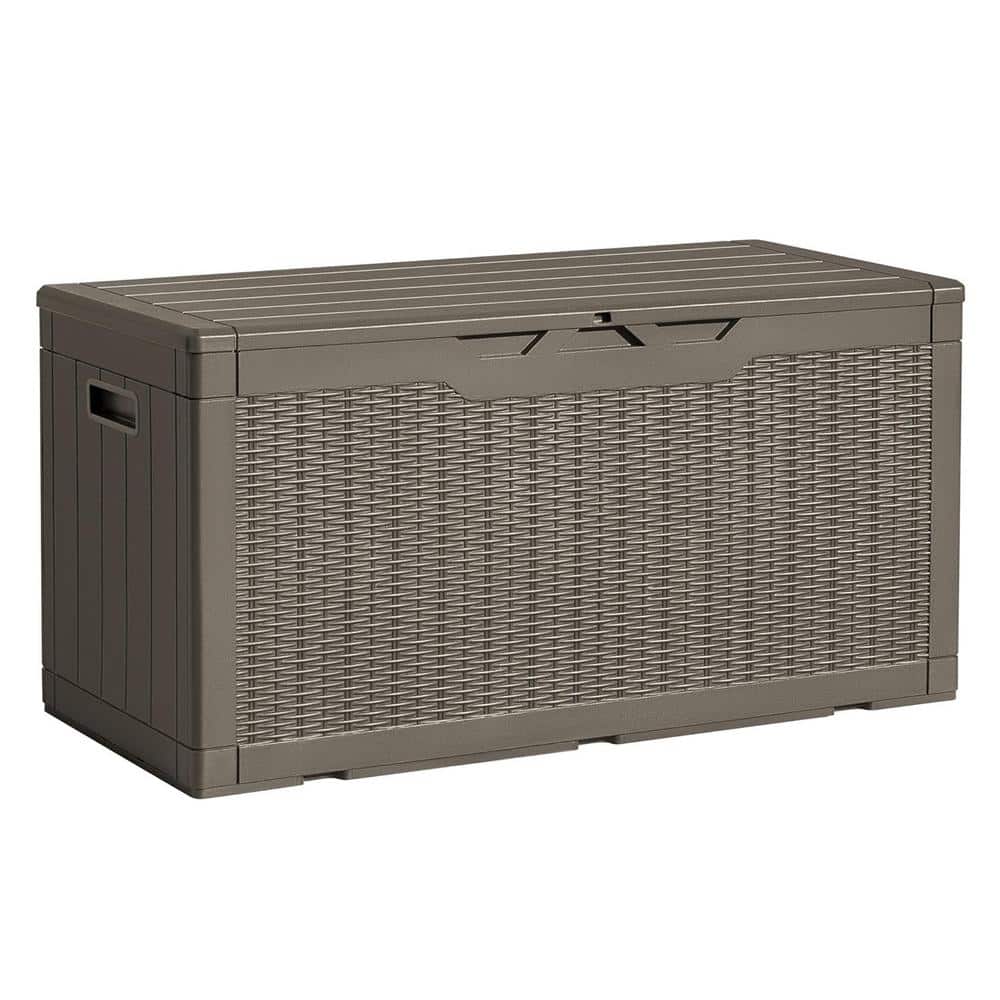 97 Gal. Large Brown Resin Deck Box Waterproof Lockable for Outside and Pati