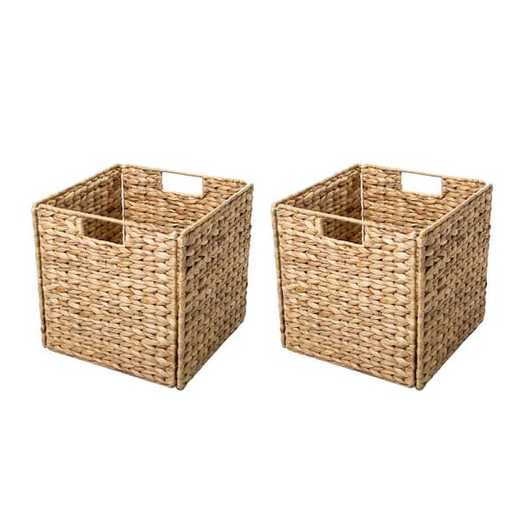 Trademark Innovations 12 in. H x 12 in. W x 12 in. D Natural Foldable Hyacinth Wicker Cube Storage Bin with Iron Wire Frame (1-Pack)