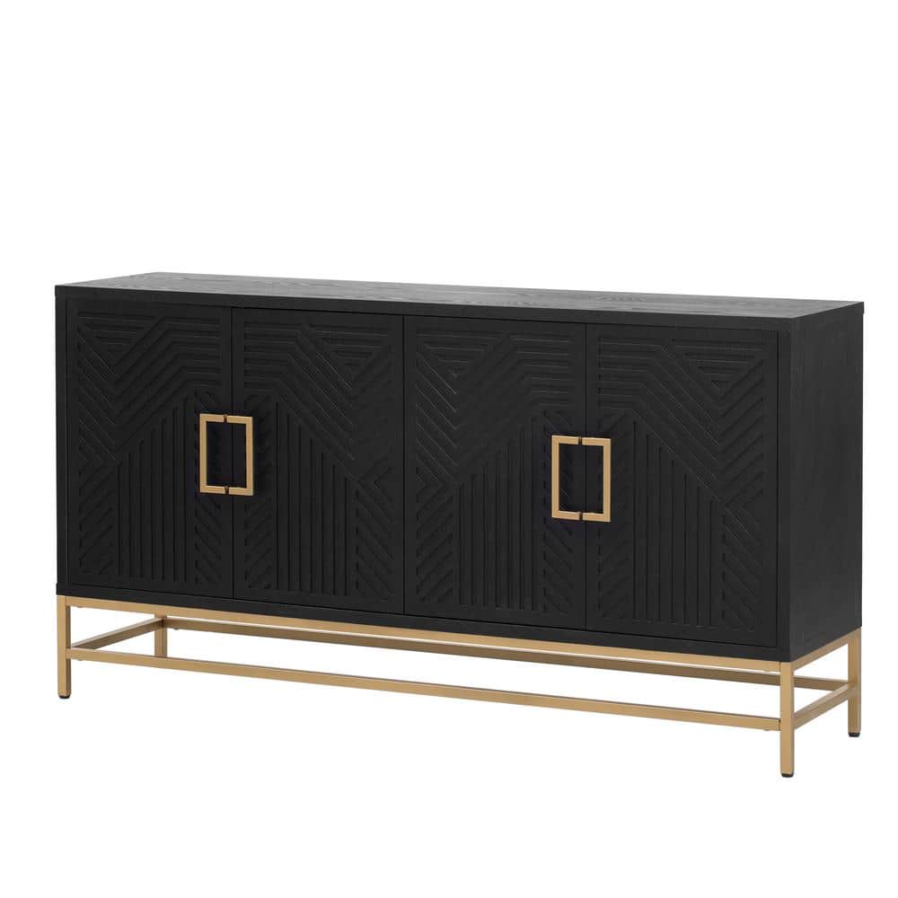 59.80 in. W x 15.70 in. D x 34 in. H Black Linen Cabinet Sideboard with Adj