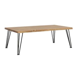 Zander 50 in. Natural and Matte Black Rectangle Wooden Top Coffee Table with Hairpin Leg