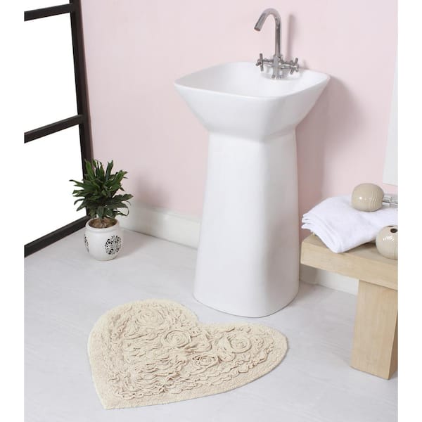 HOME WEAVERS INC Bell Flower Collection 100% Cotton Tufted Non-Slip Bath Rugs, 25 in. x25 in. , Ivory