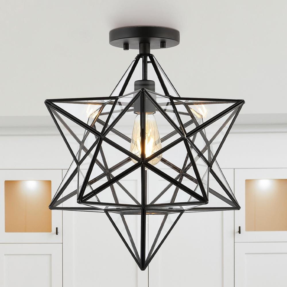 Ava 14.5" Black Clear Glass LED Farmhouse Bohemian Flush Mount Light