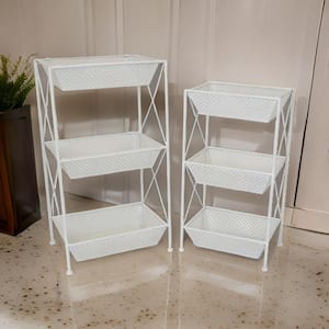 29.5 in. White Rectangular Metal Plant Stand with 1-Tier (Set of 2)