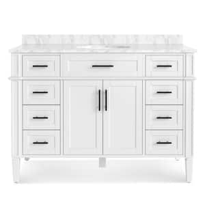 Hampton 48 in. W x 21.5 in. D x 35 in. H Single Sink Freestanding Bath Vanity in White with White Carrara Marble Top