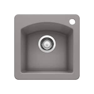 DIAMOND SILGRANIT Gray Granite Composite 15 in. 1-Hole Drop-In/Undermount Bar Sink in Metallic Gray