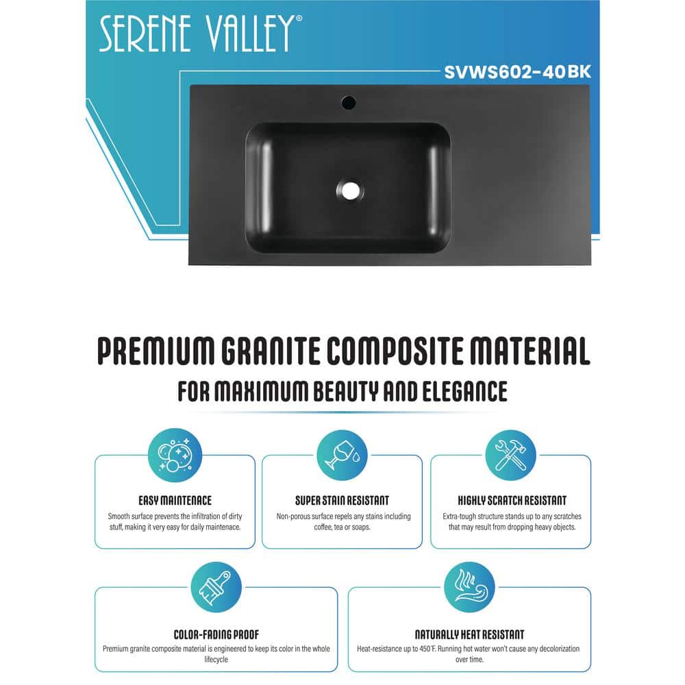 Matte Black Granite Wall-Mount Square Bathroom Sink