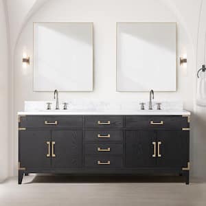 Fossa 80 in W x 22 in D Black Oak Double Bath Vanity, Carrara Marble Top, and Faucet Set