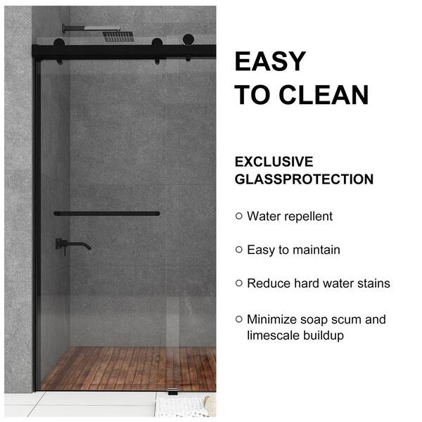 Unbranded - 59 in. W x 76 in. H Frameless Double Sliding Shower Door in Matt Black with Clear Tempered Glass