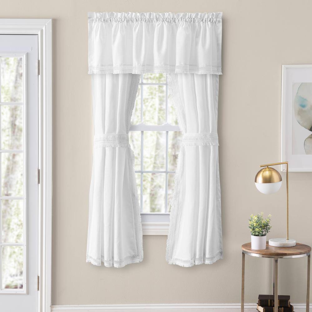 Elegant White Cotton and Polyester Sheer Rod Pocket Curtain Panel Pair