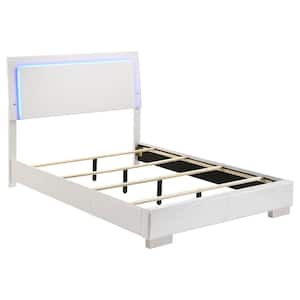 Felicity White High Gloss Wood Frame Full Panel Bed with LED Lighting