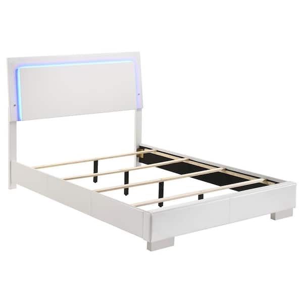 Coaster Felicity White High Gloss Wood Frame Full Panel Bed with LED Lighting 203500F The Home Depot