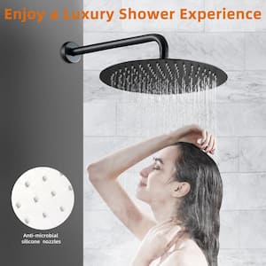 Rainfall 1-Spray Round 12 in. Shower System with Hand Shower in Black (Valve Included)