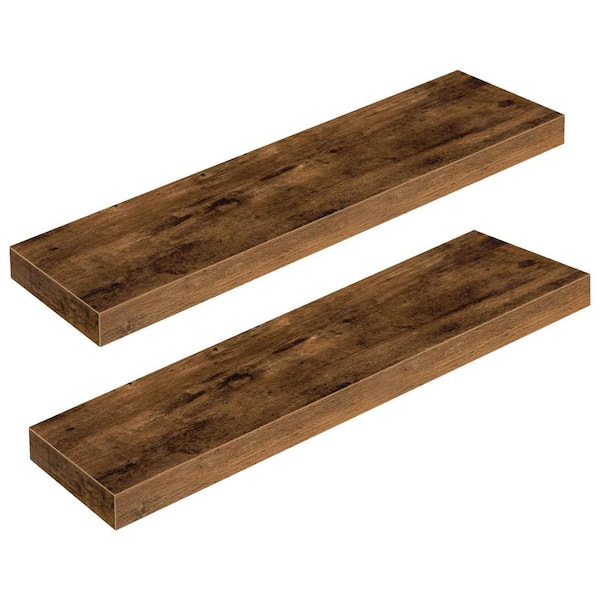 Unbranded 1.5 in. x 31.5 in. x 7.9 in. Brown Wood Decorative Wall Shelves (Set of 2)