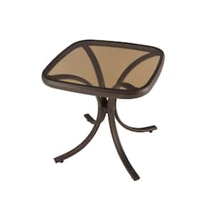 18 in. Mix and Match Square Steel Outdoor Patio Side Table with Glass Top
